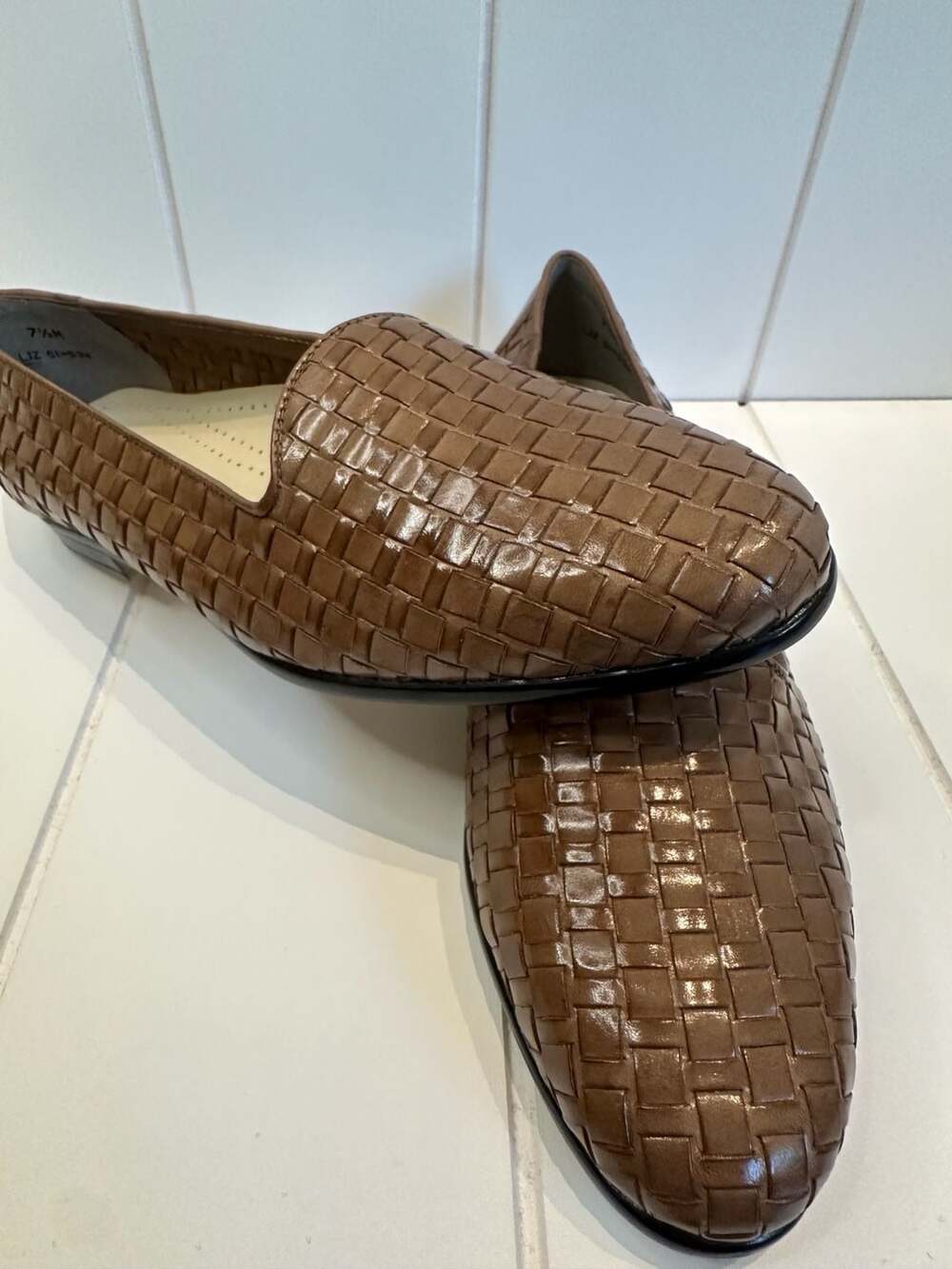 New! Trotters Liz Women's Woven Brown Leather Loafers